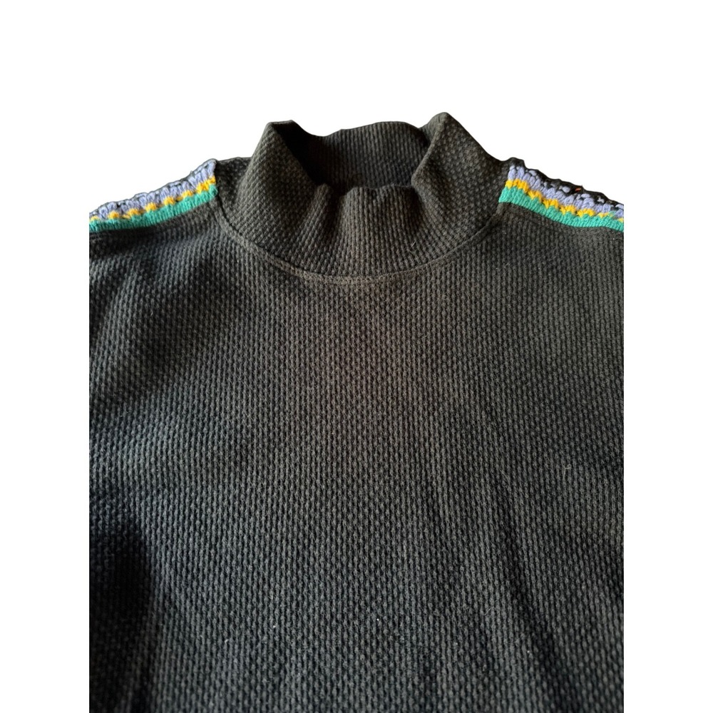 Free People Thermal Black Crochet Leopard Cuff Mock Neck Waffle Knit Top XS - Picture 3 of 6